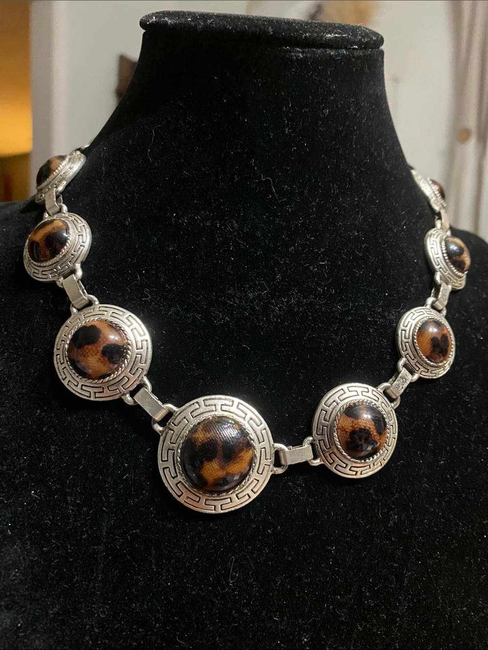 Southwest Leopard Print Cabochon Silver-Tone Necklace